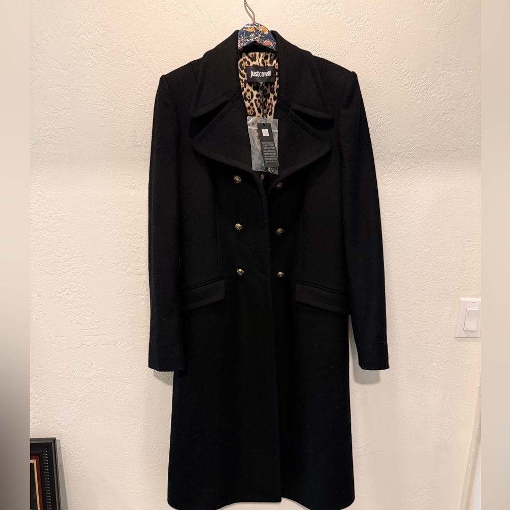 NWT Just Cavalli Italian‎ Wool Coat/Double Breasted/IT 48 / US 12-14/Mob Wife